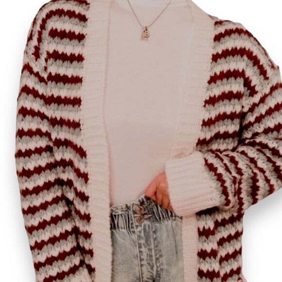 Multicolor Crochet Long Sleeves Front Pockets Cardigan Sweater Jacket NEW - Picture 3 of 4